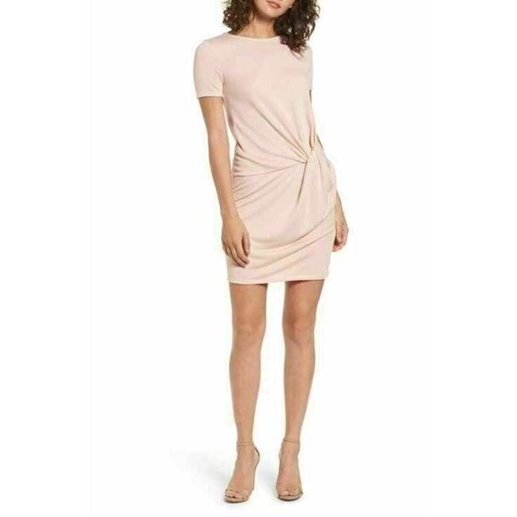 Dee Elly Juniors Pink Smoke Knot Front Sheath Dress Size XS - Picture 1 of 7